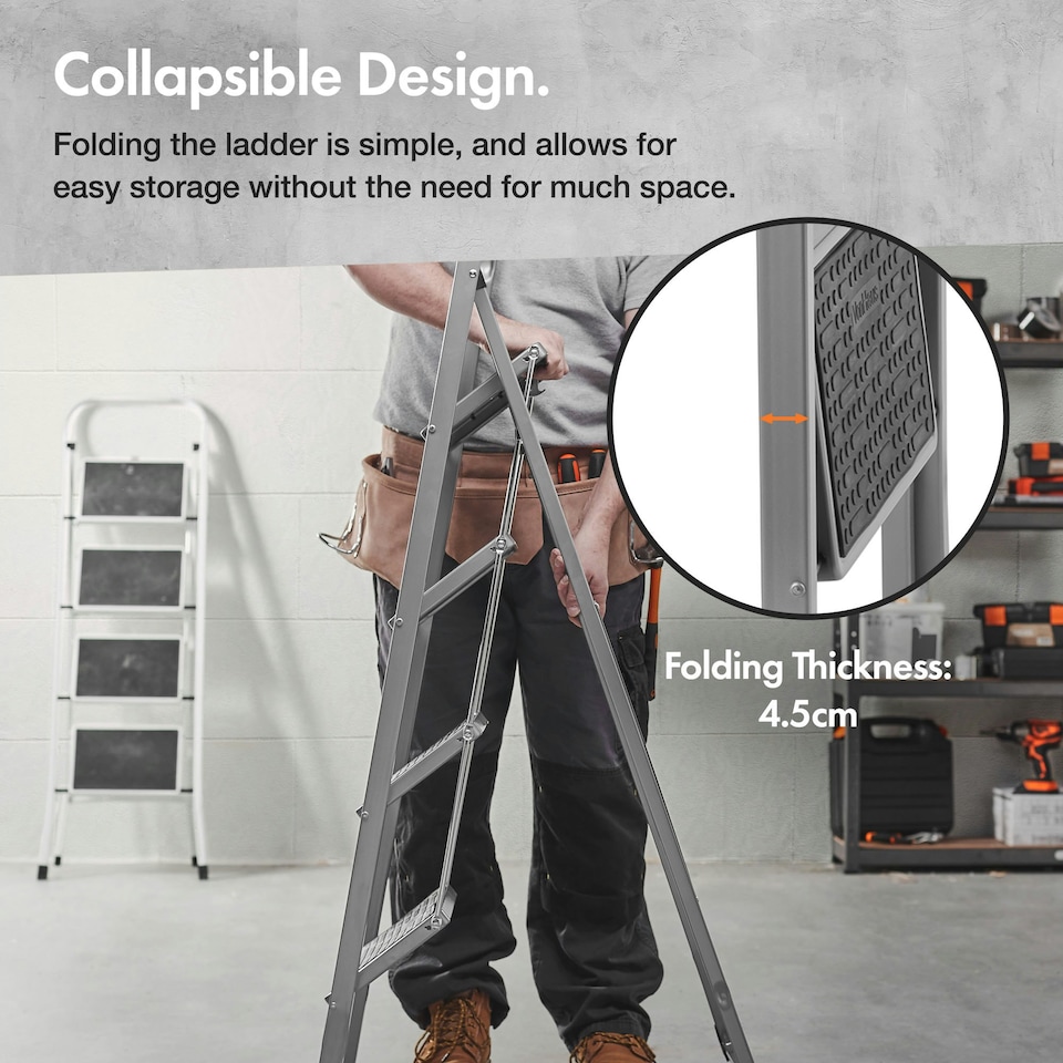 image 1 of VonHaus Steel Folding 4 Step Ladder with Anti Slip Feet