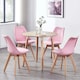 image 7 of Set of 4 Scandinavian Dining Chairs with Leather Cushions Solid Wood Legs | Pink