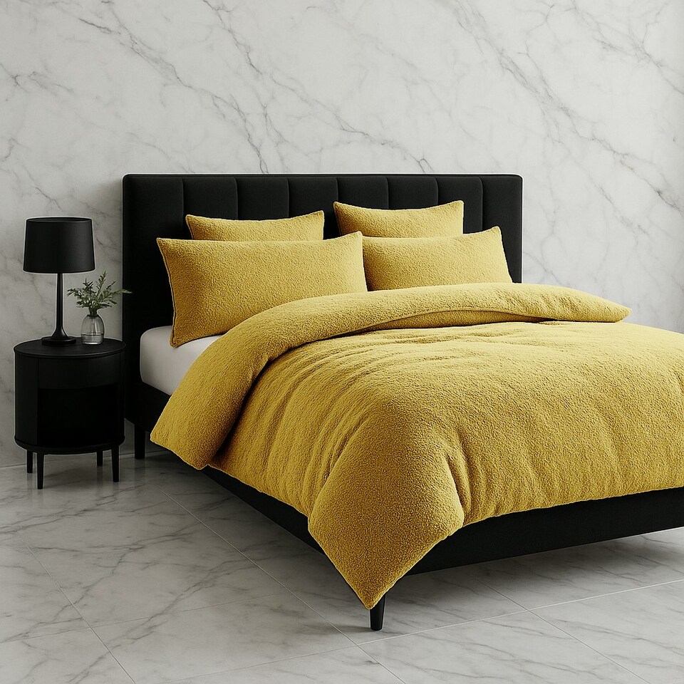 image 1 of Teddy Bear Fleece Soft Cosy Duvet Cover + Pillow Case Set Yellow | Double