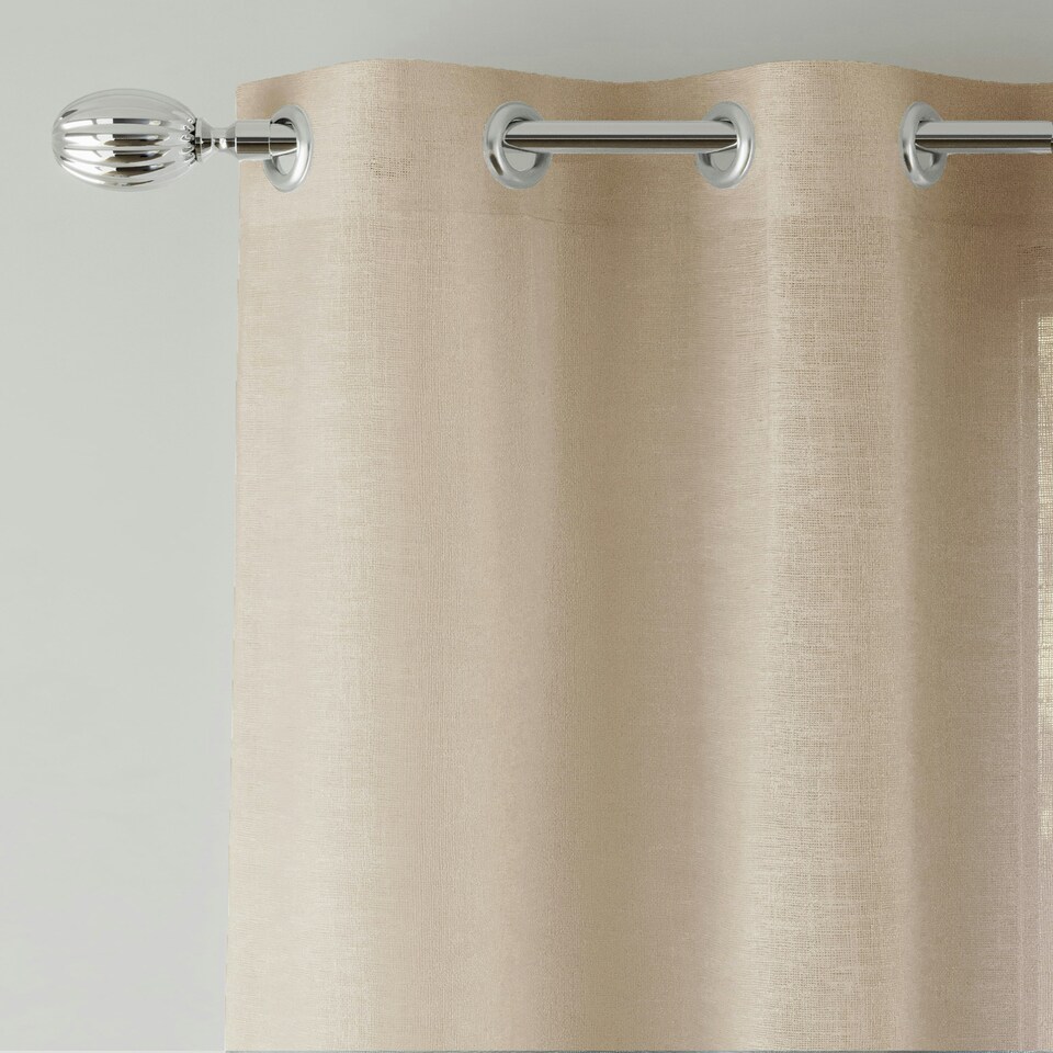 image 1 of Pair of Crete Natural Linen Look Voile Panels 137 cm (54 inch) Eyelet Panels for Bedroom and Living Room