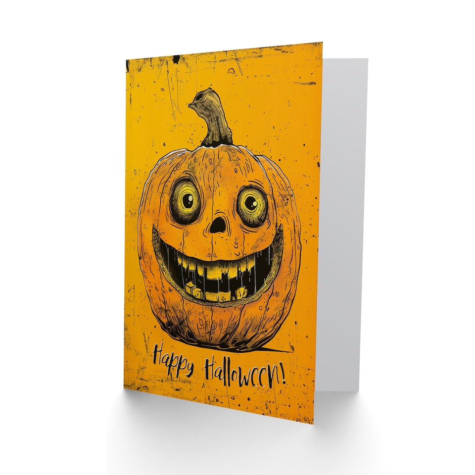 image 1 of Happy Carved Pumpkin Smile Bold Orange Design Halloween Card