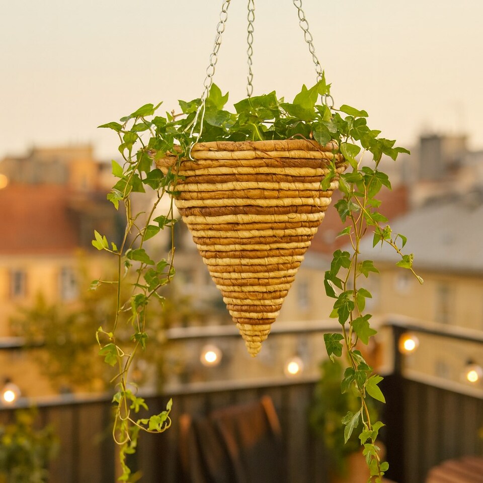 image 1 of Green Blade Rope Cone Hanging Basket - 30cm - Planter Flower Pot Plant Pot Hanger | Brown | Brown
