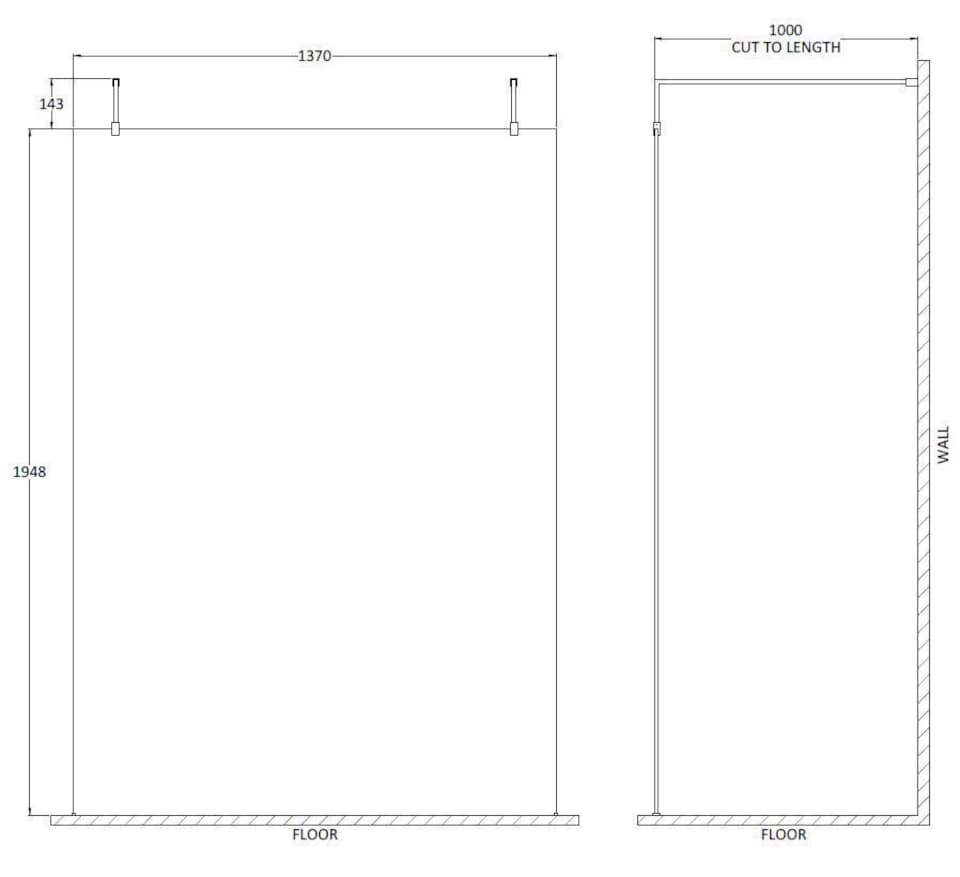 image 1 of Balterley Hollinsclough Contemporary Bathroom 8mm Glass Wetroom Screen with Arms & Feet, Chrome Finish, 1950 x 1398 x 14mm