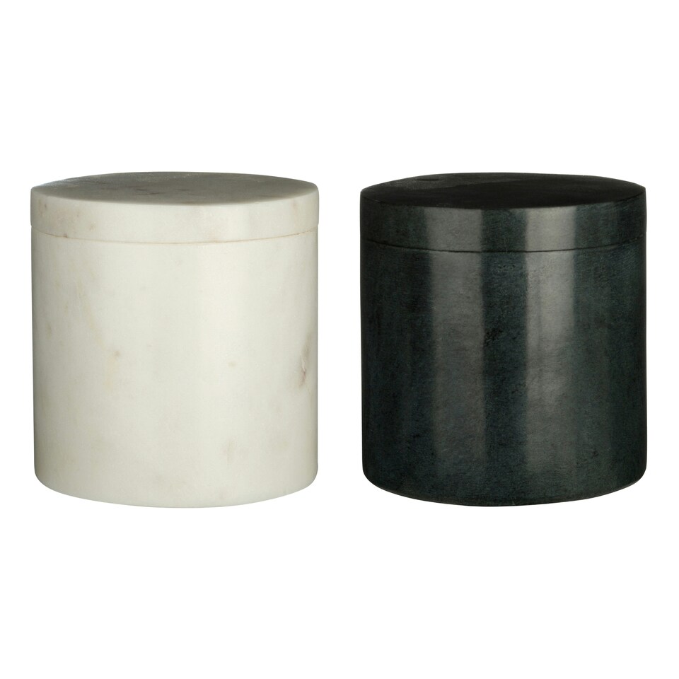 image 1 of Interiors by Premier Dark Grey Marble Effect Cotton Jar, Cotton Bud Container With Lid, Travel Ear Bud Holder, Cotton Swab Holder