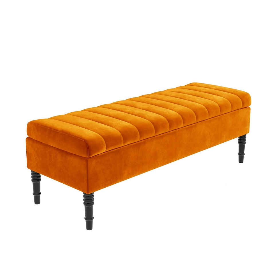 image 1 of Safar 90cm Ottoman Storage Bench - Plush Velvet Shoe Bench - Burnt Orange Lined Upholstery Storage Footstool