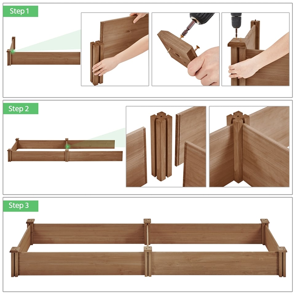 image 1 of Yaheetech 62.5 cm W Wooden Raised Garden Bed-Dark Brown | Brown | Dark Browm | 241.5 cm L x 62.5 cm W x 27 cm H | 1