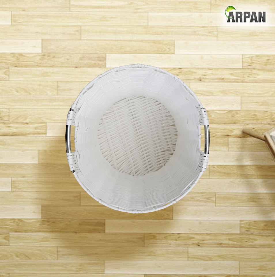 image 1 of White Resin Round Waste Paper Bin – Strong Woven Storage Basket Rubbish Bin for Home, Office, Hotel, Bedroom & Bathroom