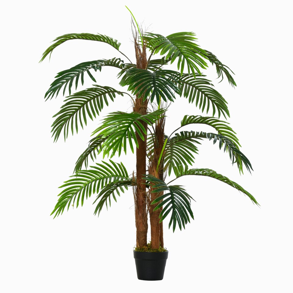 image 1 of Outsunny 120cm/4FT Artificial Palm Tree Decorative Plant w/19 Leaves Pot