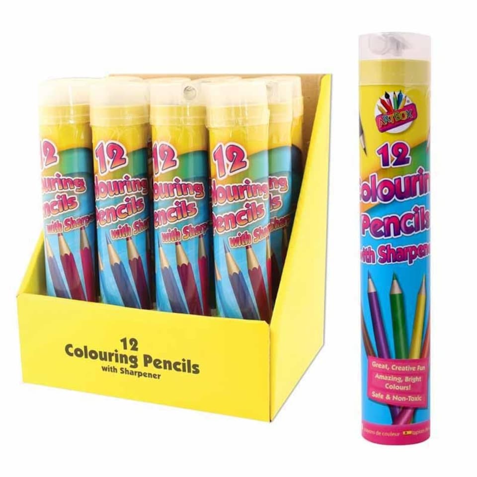 image 1 of Artbox 12 full size colouring pencils set in round storage metal tin box with sharpener