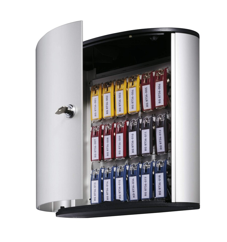 image 1 of Durable Key Safe 18 Lock Box | Holds 18 Keys | Includes 6 Key Clips | Silver
