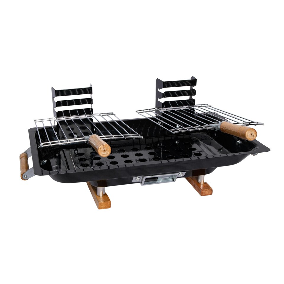 image 1 of Black Outdoor Portable Steel Hibachi BBQ Camping Grill