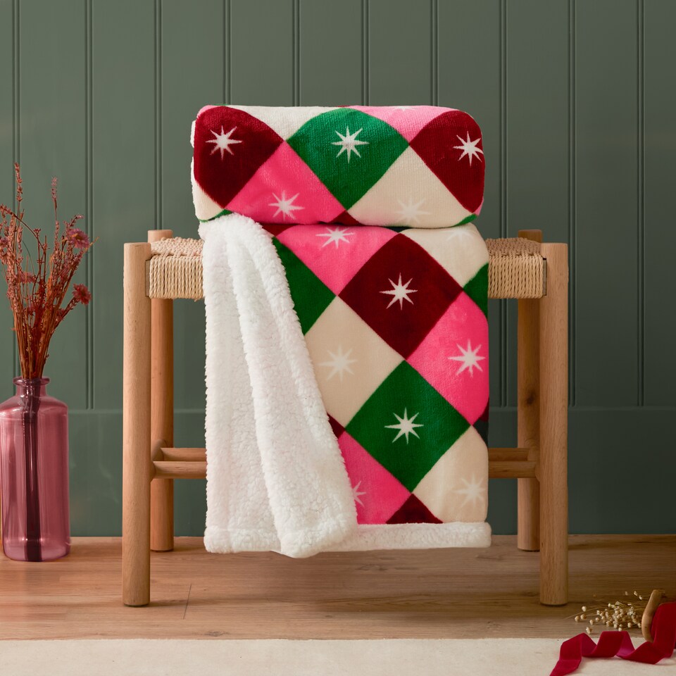 image 1 of Furn Star Sherpa Printed Geometric Throw