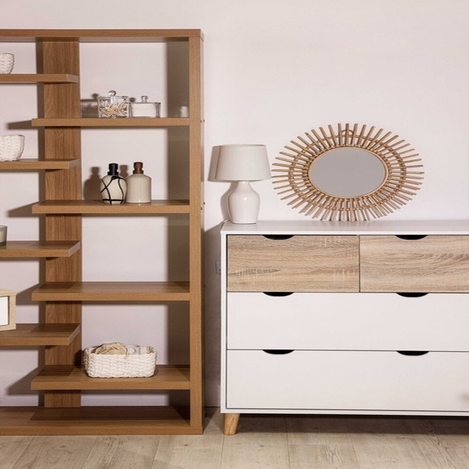 image 1 of Stockholm 4 Drawer Chest - Particle Board - L39 x W82 x H90 cm - Oak/White