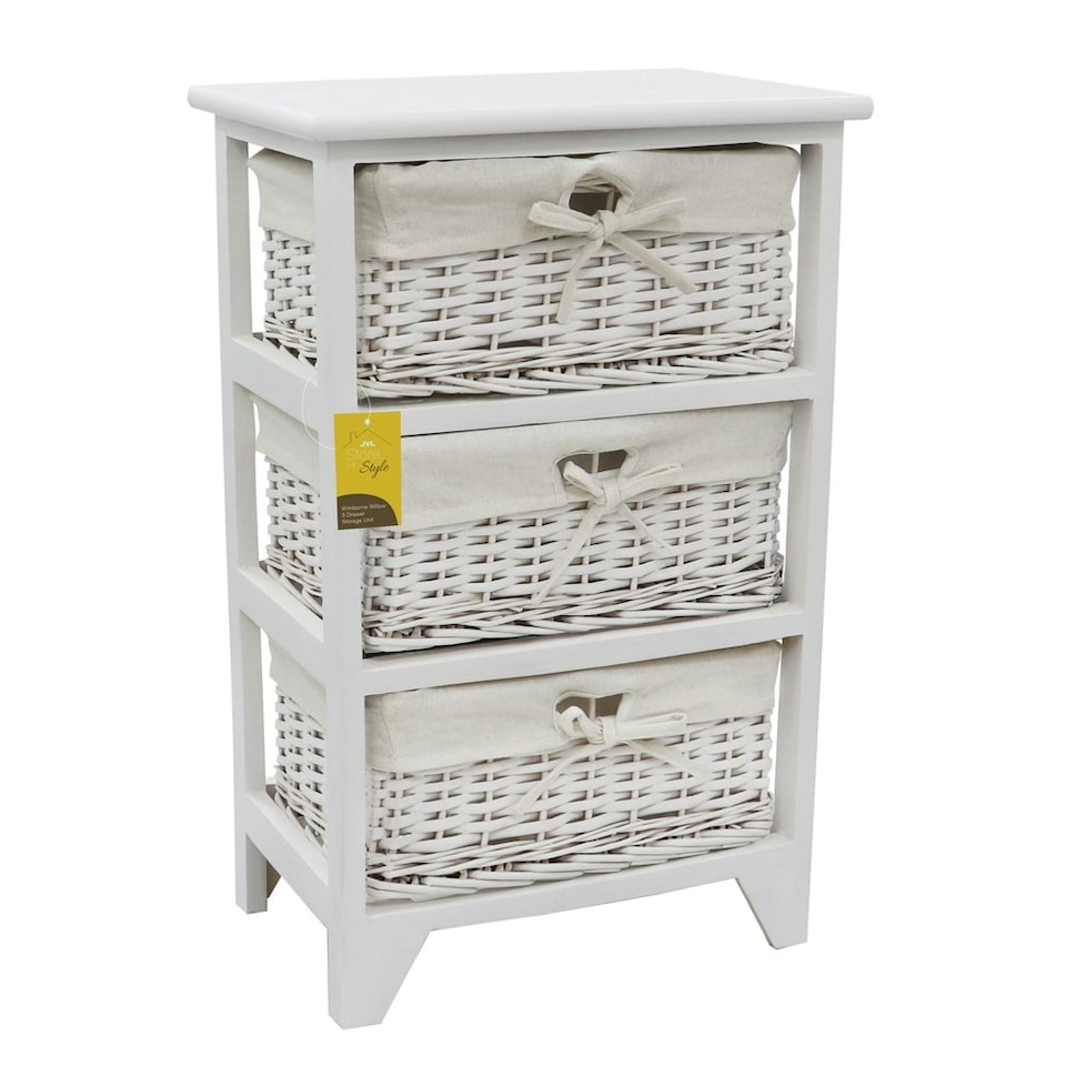 image 1 of JVL Wimborne 3 Drawer Willow Storage Unit - White White