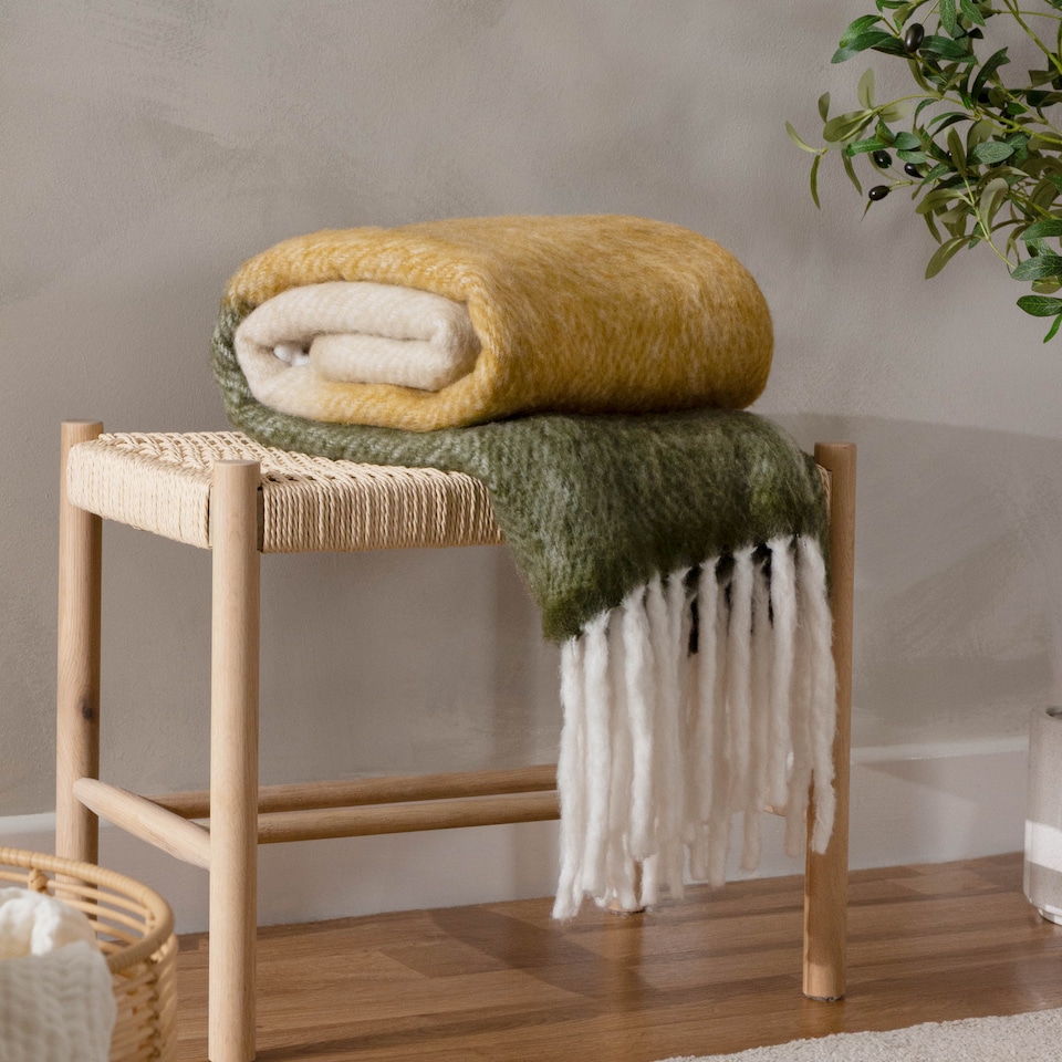 image 1 of Yard Rawton Ombre Herringbone Throw, Natural/Moss, 130 x 180cm