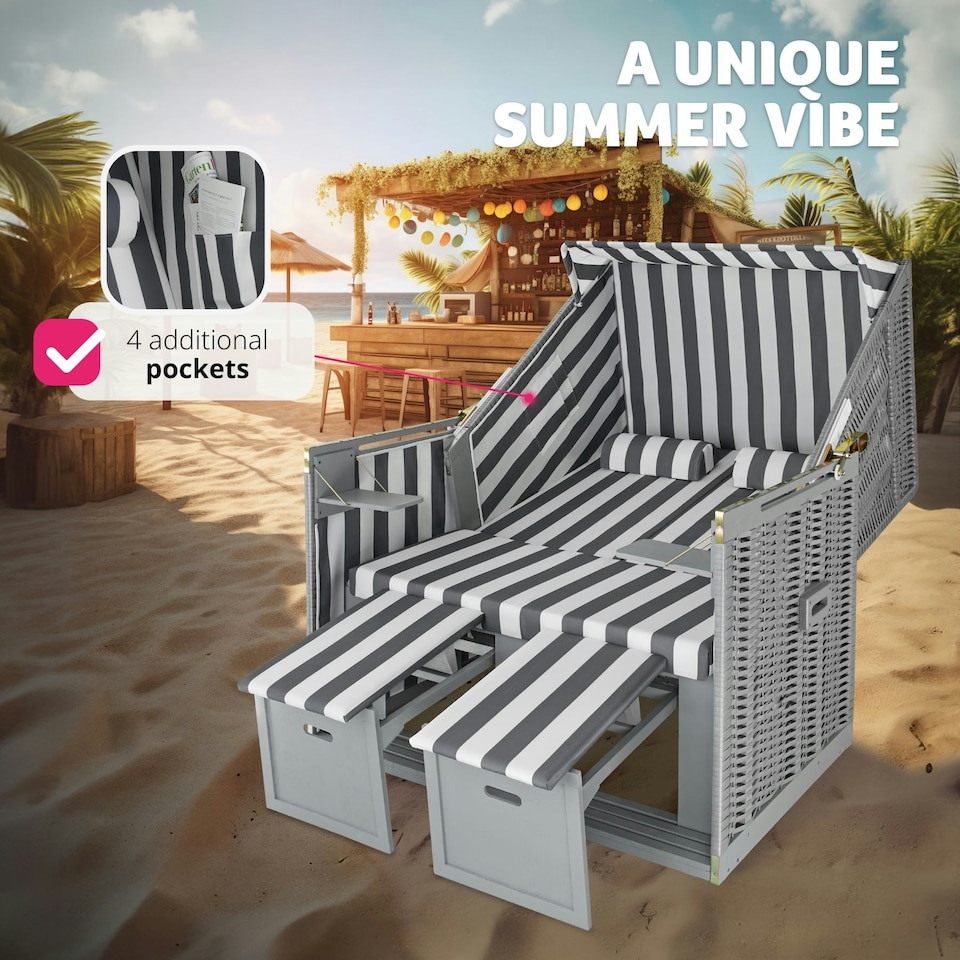image 1 of Beach Chair Sylt with cushions, footrest and rain cover | Grey | grey/white | 1