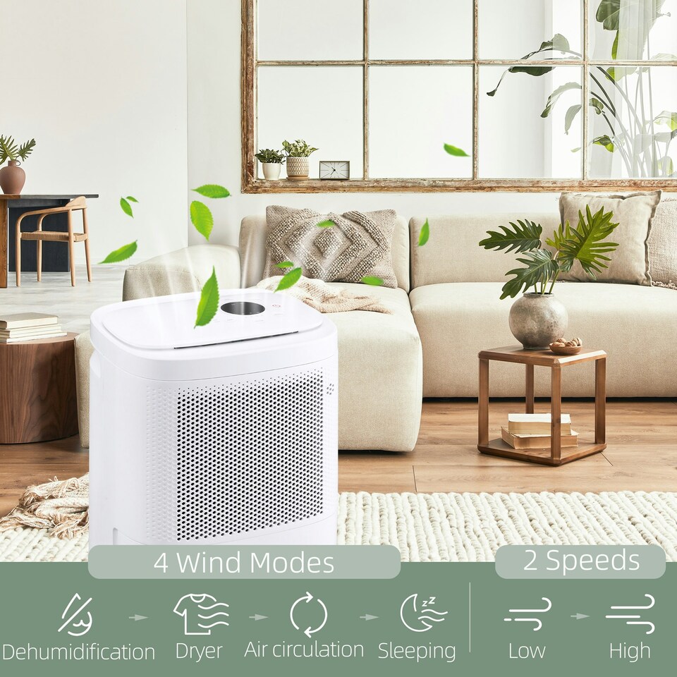 image 1 of HOMCOM 10L/Day 2.2L WiFi Smart Dehumidifier, Portable Quiet Air Dehumidifier