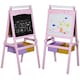 image 1 of HOMCOM Kids Wooden Art Easel with Paper Roll Double-Sided Chalkboard, Whiteboard 