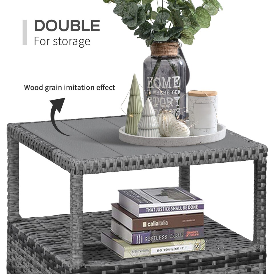 image 1 of Outsunny 3 Pieces Rattan Bistro Set, Wicker Balcony Furniture Set with Reclining Sun Loungers, 2-Tier Coffee Table and Cushions, 2 Seater Garden Furniture for Outdoor Patio Balcony, Mixed Grey