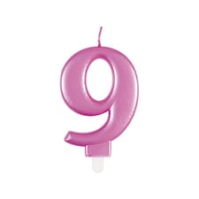 Metallic Pink Number 9 Birthday Candle 9cm