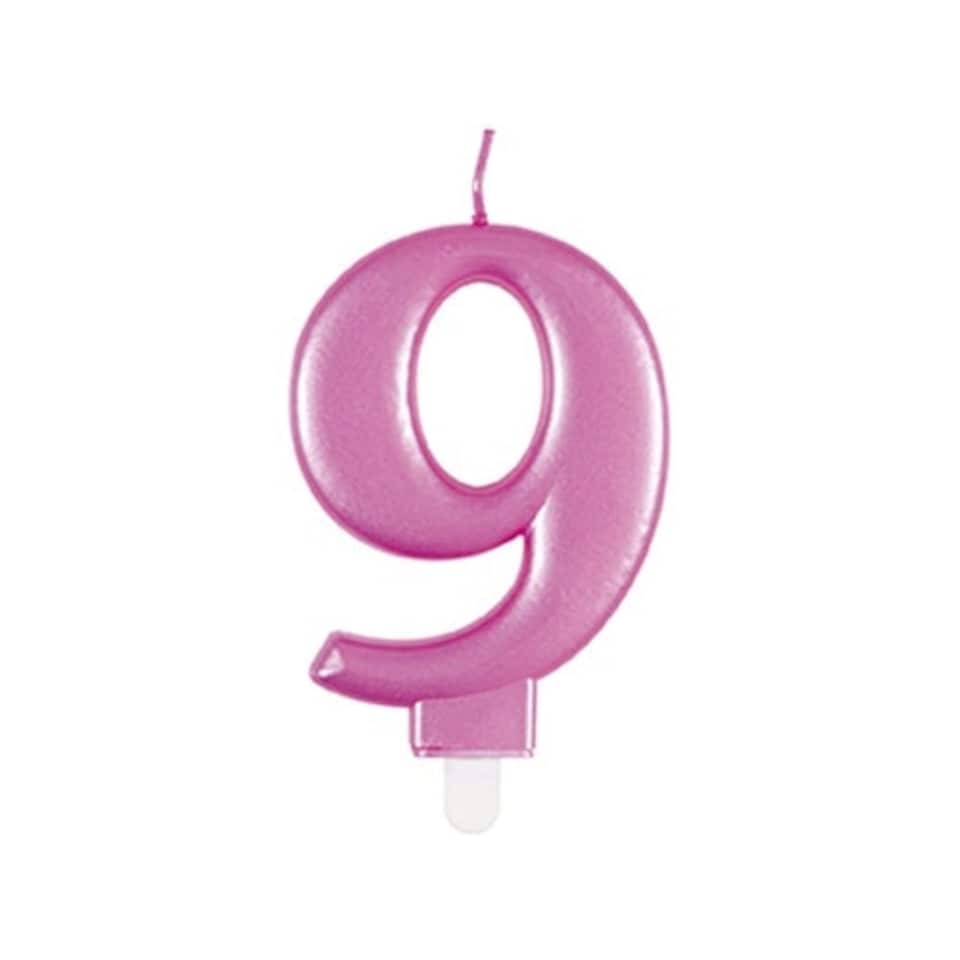 Metallic Pink Number 9 Birthday Candle 9cm