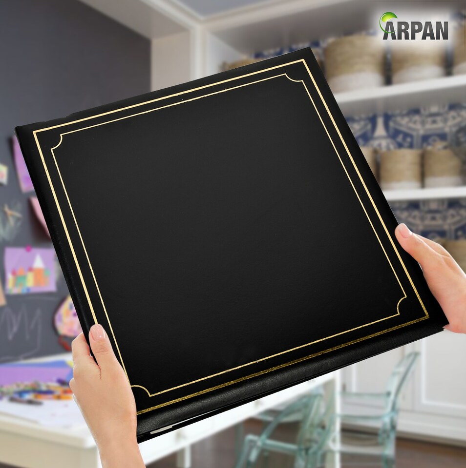image 1 of ARPAN Extra-Large Self Adhesive Photo Album – 24 Sheets / 48 Sides – Leather Look Padded Cover Post Bound Scrapbook Memory Album for Photos, Keepsakes & Special Occasions
