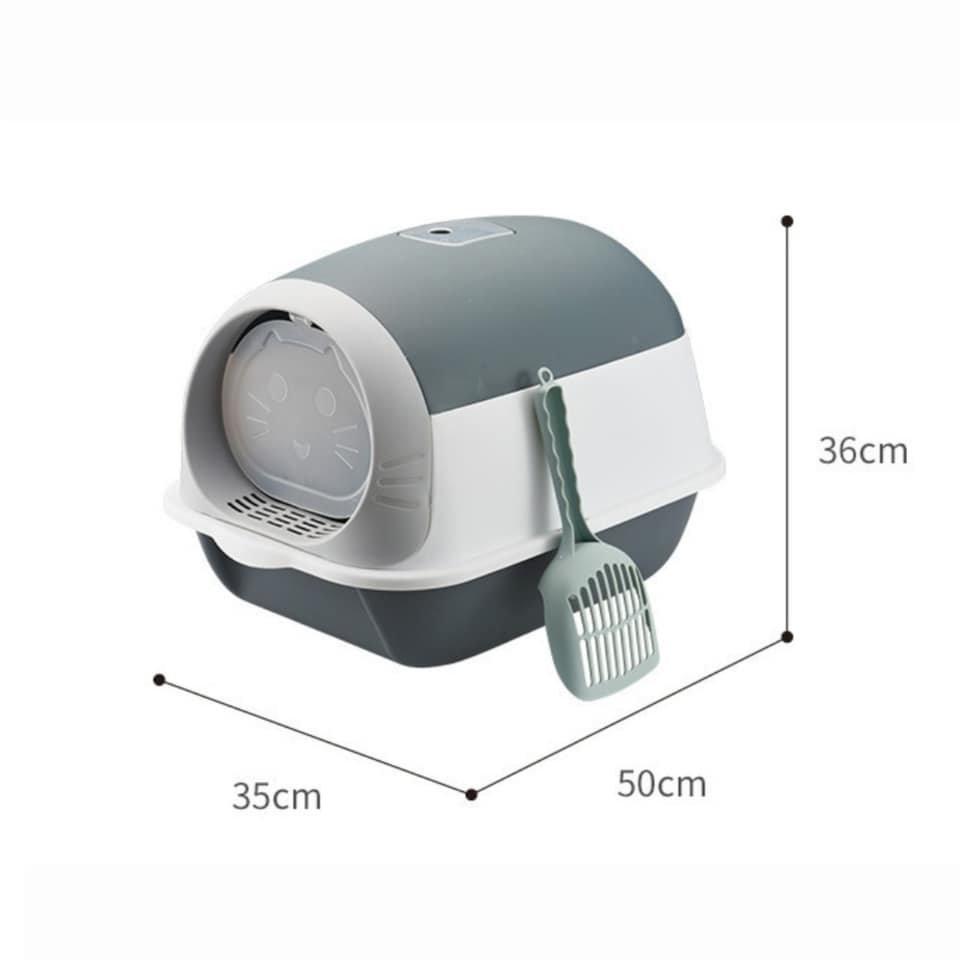 image 1 of Hooded Cat Litter Tray with Flap Door - Covered High-Sided Litter Box - Anti-Spill Easy Clean Indoor Toilet for Cats and Kittens