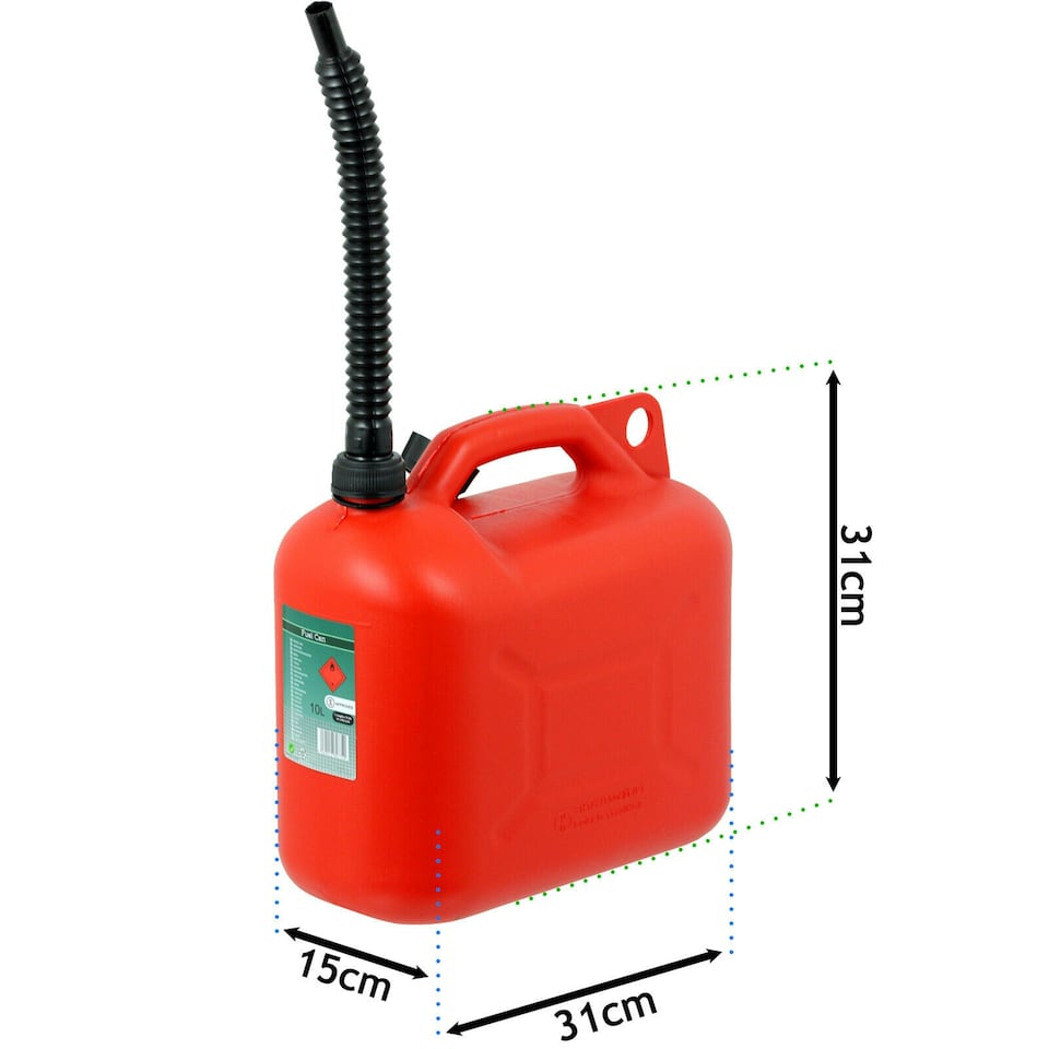 image 1 of SPARES2GO Fuel Can 10L Red Large Plastic Petrol Diesel Jerry Can Canister + Flexible Spout