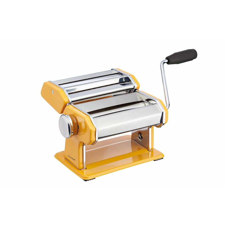 image 1 of 3pc Pasta Making Set with Yellow Stainless Steel Pasta Maker, Non-Stick Ravioli Mould and Rolling Pin