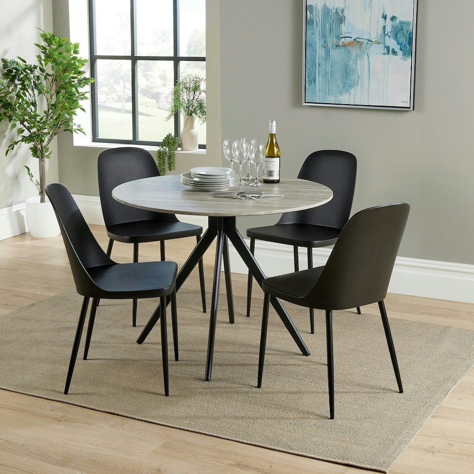 image 1 of Core Products Aspen Grey Oak Effect Dining Table - Black Pedestal Leg Frame, H75.0cm x W100.0cm x D100.0cm Grey