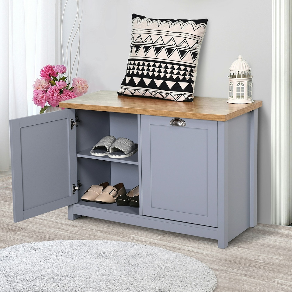 image 1 of HOMCOM Shoe Cabinet 4Storage Units Wood Effect Top Entryway LivingRoom Furniture