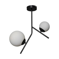 ValueLights Beauworth 2 Way Hanging Bar Matte Black and Glass Globe Shade Ceiling Light Fitting