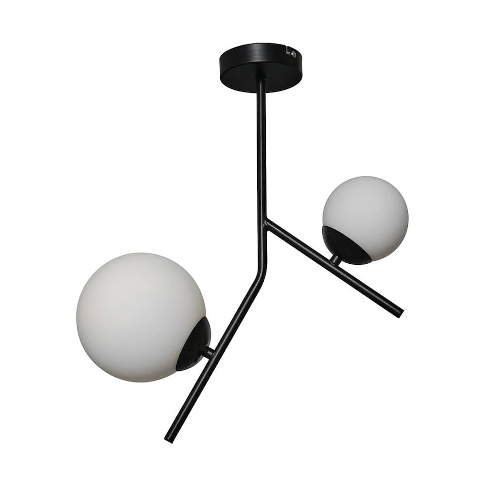 image 1 of ValueLights Beauworth 2 Way Hanging Bar Matte Black and Glass Globe Shade Ceiling Light Fitting