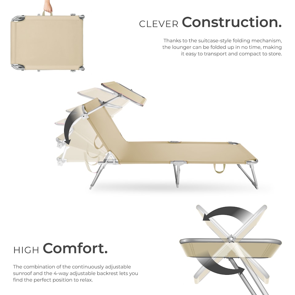 image 1 of Sun Lounger Set of 2 - foldable, adjustable sunshade and 4-step backrest | Cream | beige | 2