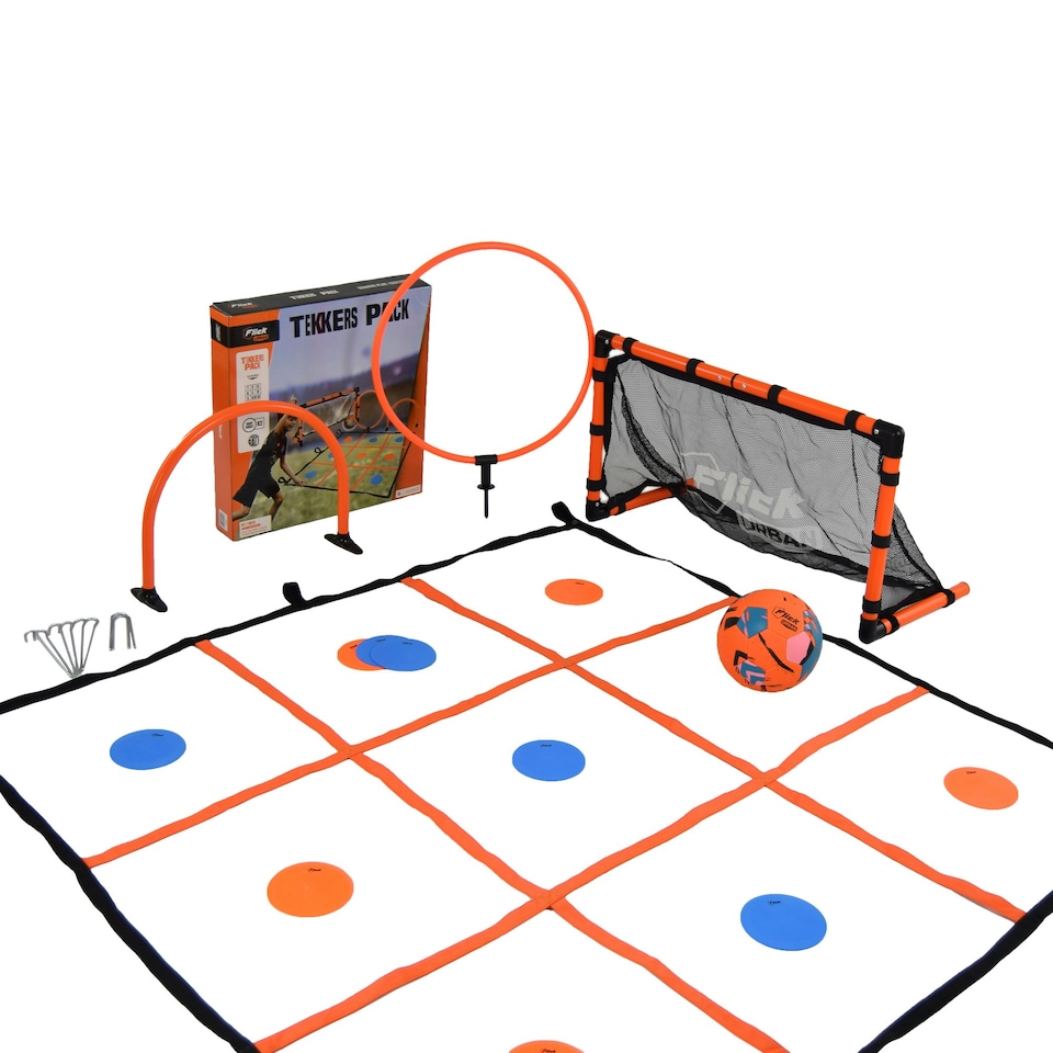 image 1 of Football Flick Urban Tekkers Pack 4-in-1 training equipment and game - Football Tic-Tac-Toe - Mini Football Goal- two passing hoops