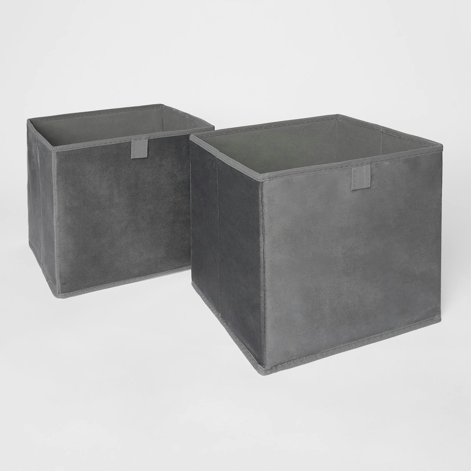 image 1 of OHS 2 Pack Folding Storage Cubes Soft Matte Velvet Collapsible Home Modern Storage Organiser Space Saving Square Ottoman Boxes Grey | Charcoal Grey