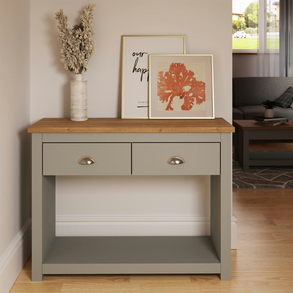 image 1 of Lisbon 2 Drawer Console Table Grey & Oak