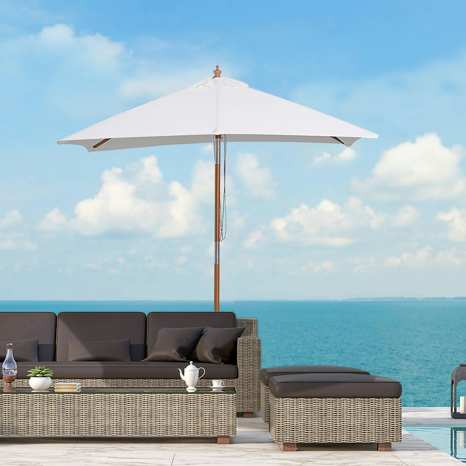 image 1 of Outsunny Wooden Garden Parasol With 6 Bamboo Ribs - 2 x 1.5m