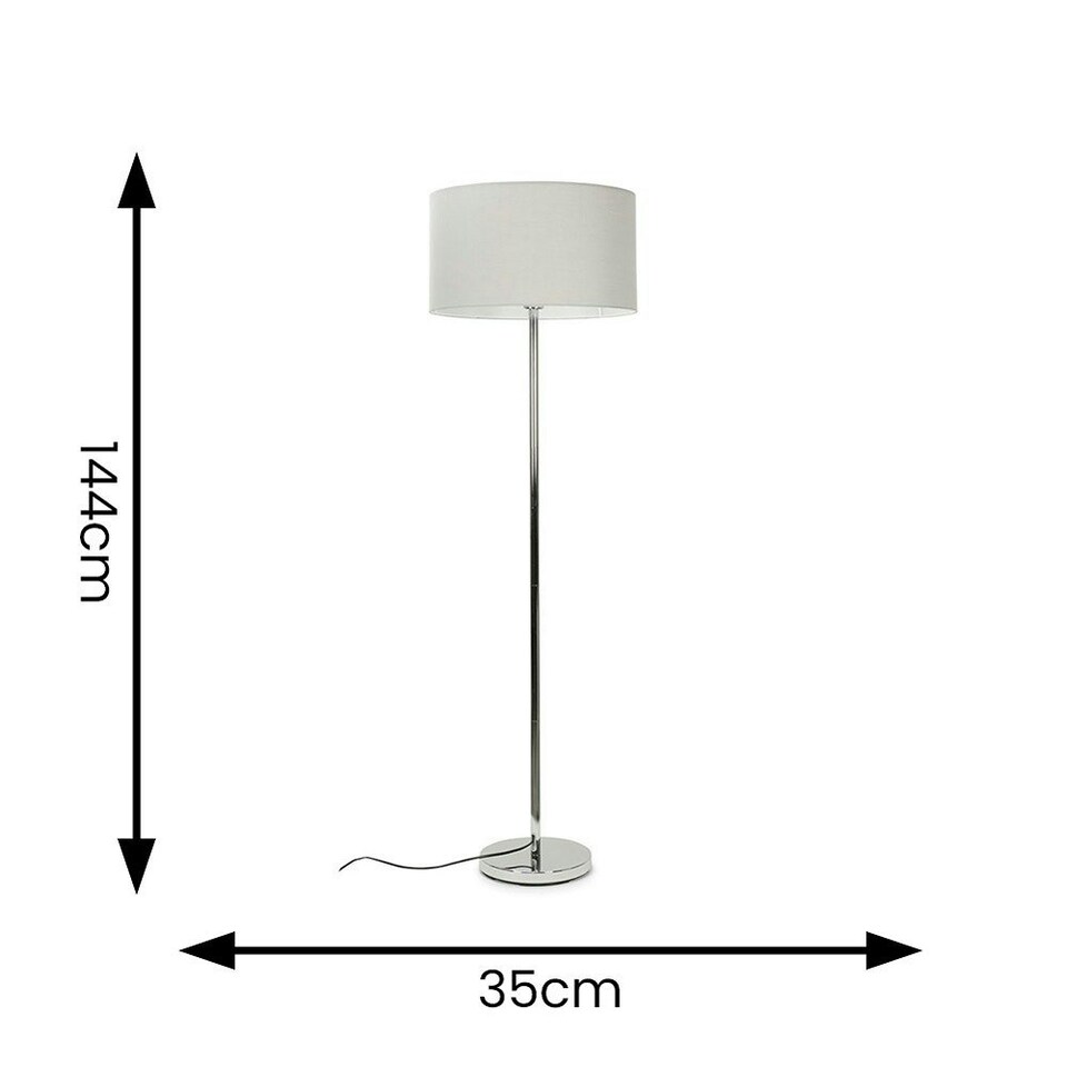 image 1 of ValueLights Modern Floor Lamp In Polished Chrome With Grey Drum Shade