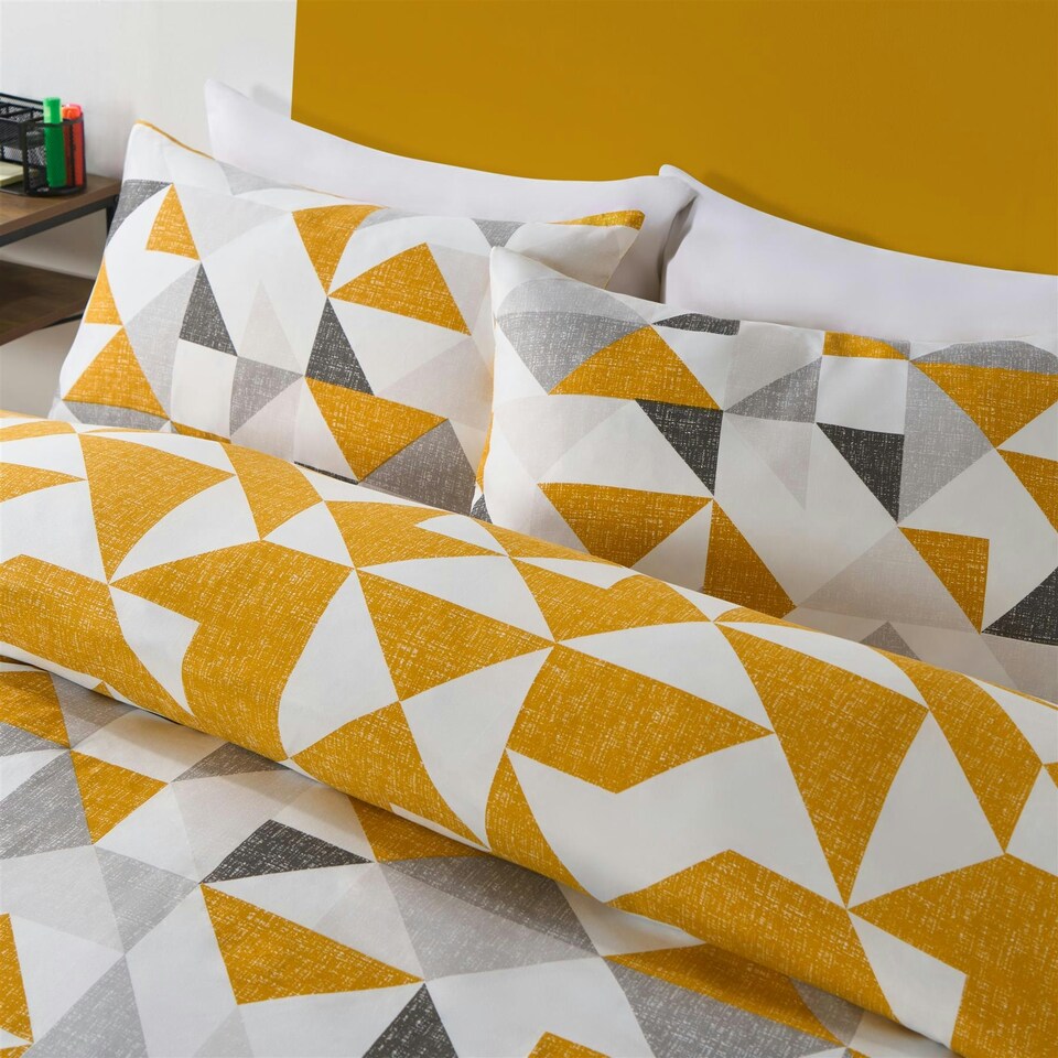 image 1 of OHS Abstract Shapes Reversible Print Soft Duvet Cover Bedding Set, King - Ochre Yellow Yellow | Ochre Yellow | King