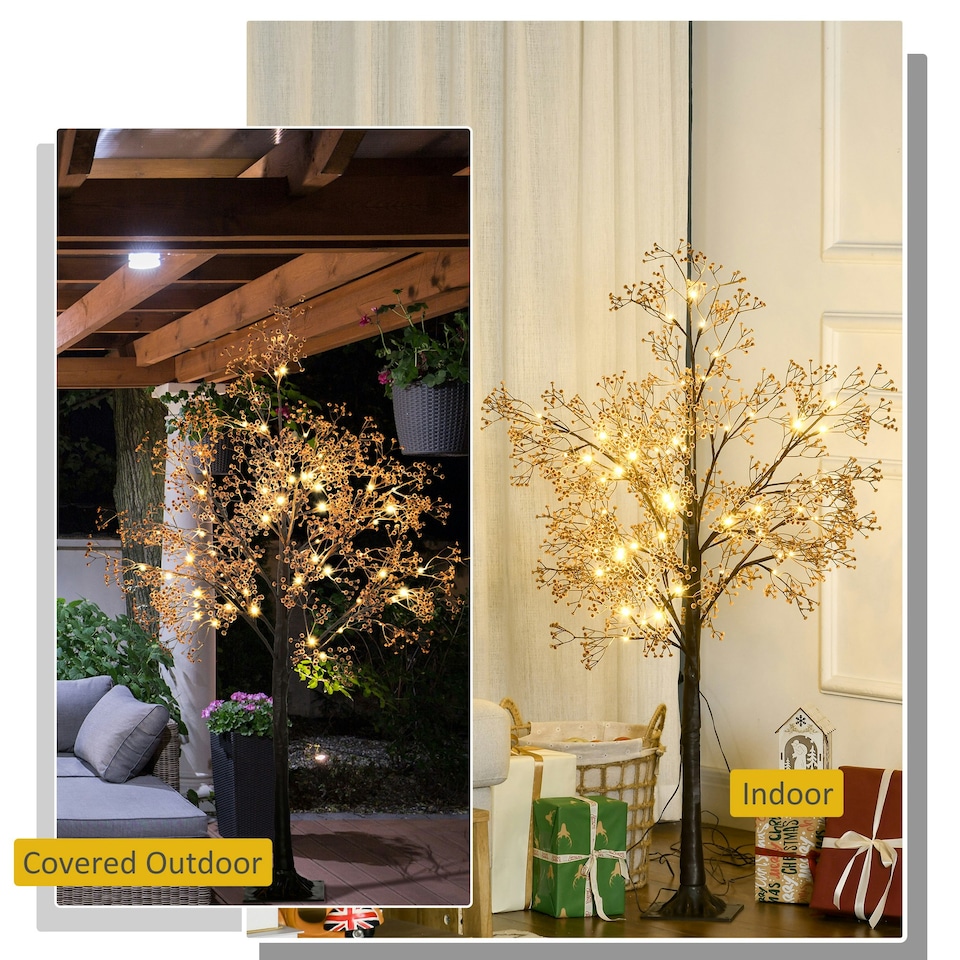 image 1 of HOMCOM 4ft Artificial Tree with Warm White LED Lights, Baby Breath Flowers
