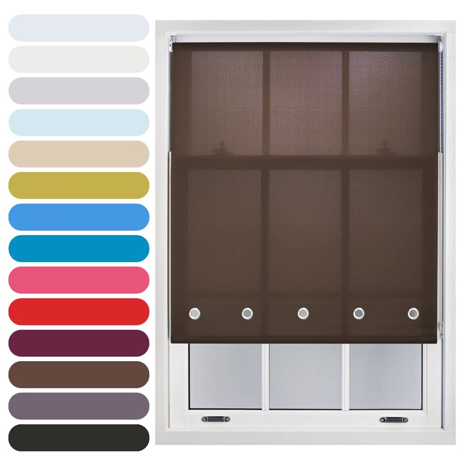 image 1 of FURNISHED Roller Blinds Daylight Round Eyelet Light Filtering Easy Fit Trimmable Window Blind | Brown | Mocha | (W) 155cm x (L) 165cm