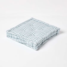 Homescapes Cotton Gingham Check Blue Floor Cushion - 40 x 40 cm | Blue | 40 x 40 cm