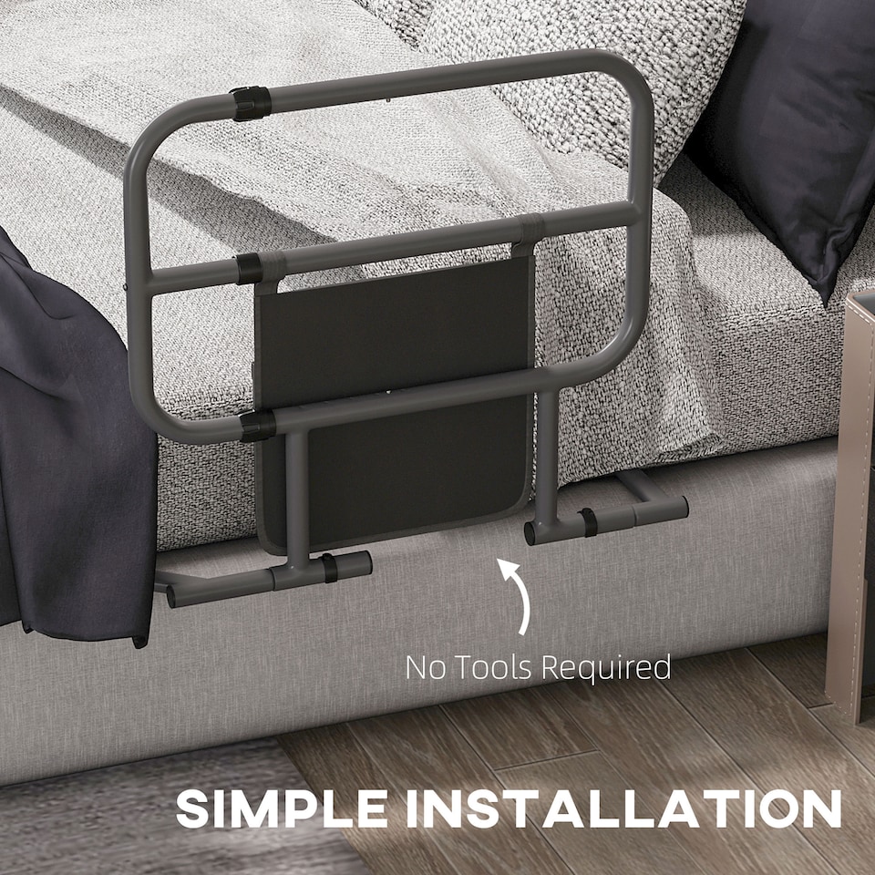 image 1 of HOMCOM Folding Bed Rail for Elderly Safety Bed Assist Bar w/ Pocket for Adults