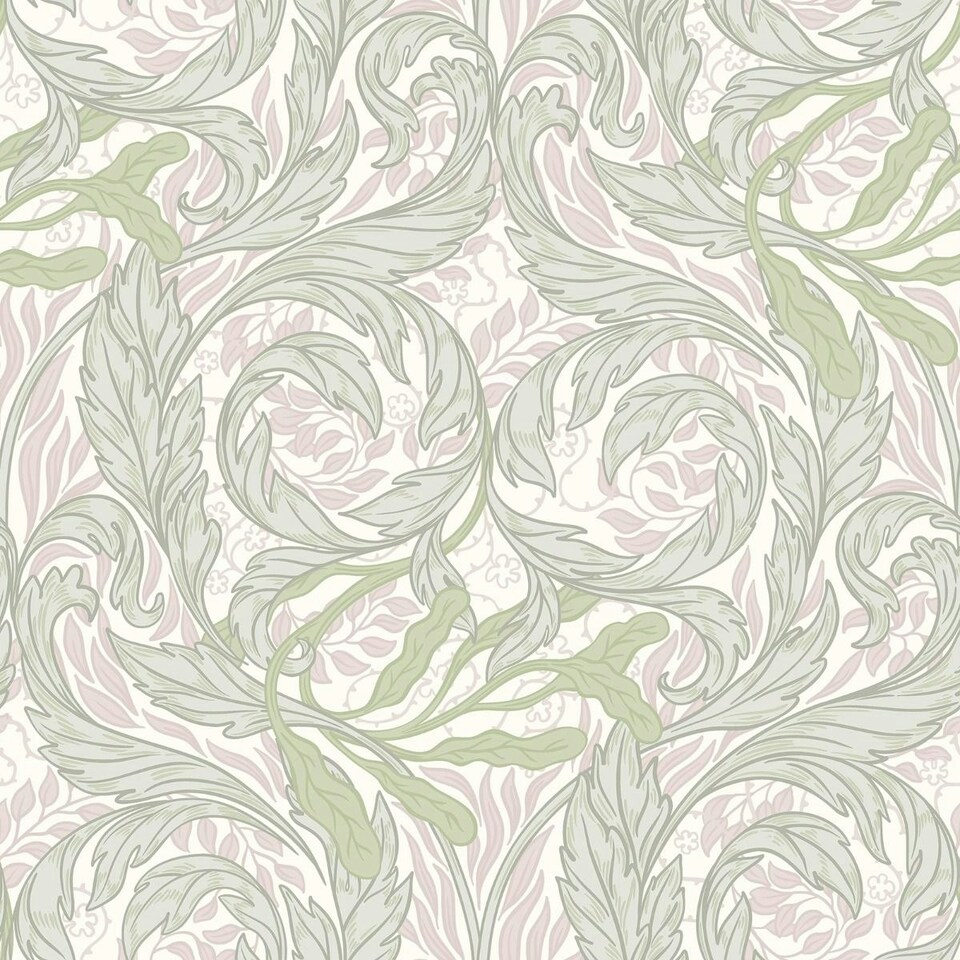 image 1 of Muriva Vale Leaf Textured Wallpaper - Green/Pink - 10m x 0.5m Green
