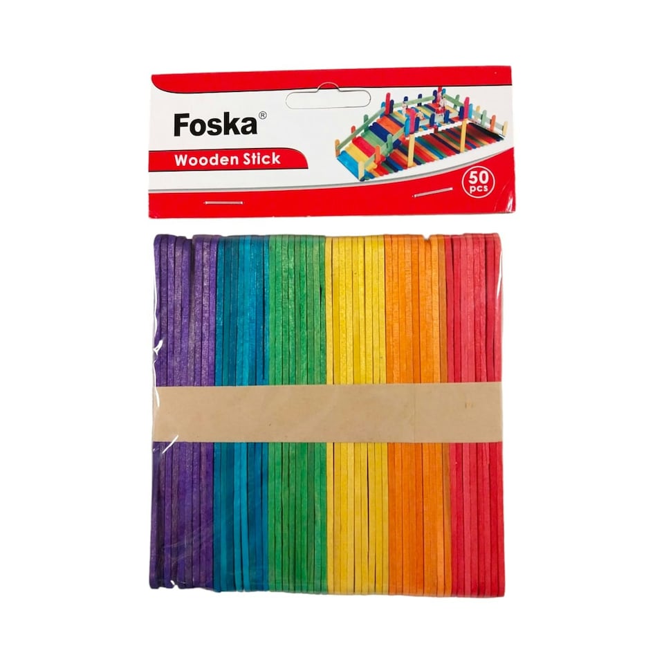 image 1 of Pack of 50 Assorted Colour Wooden Sticks 114 x 10 x 2mm