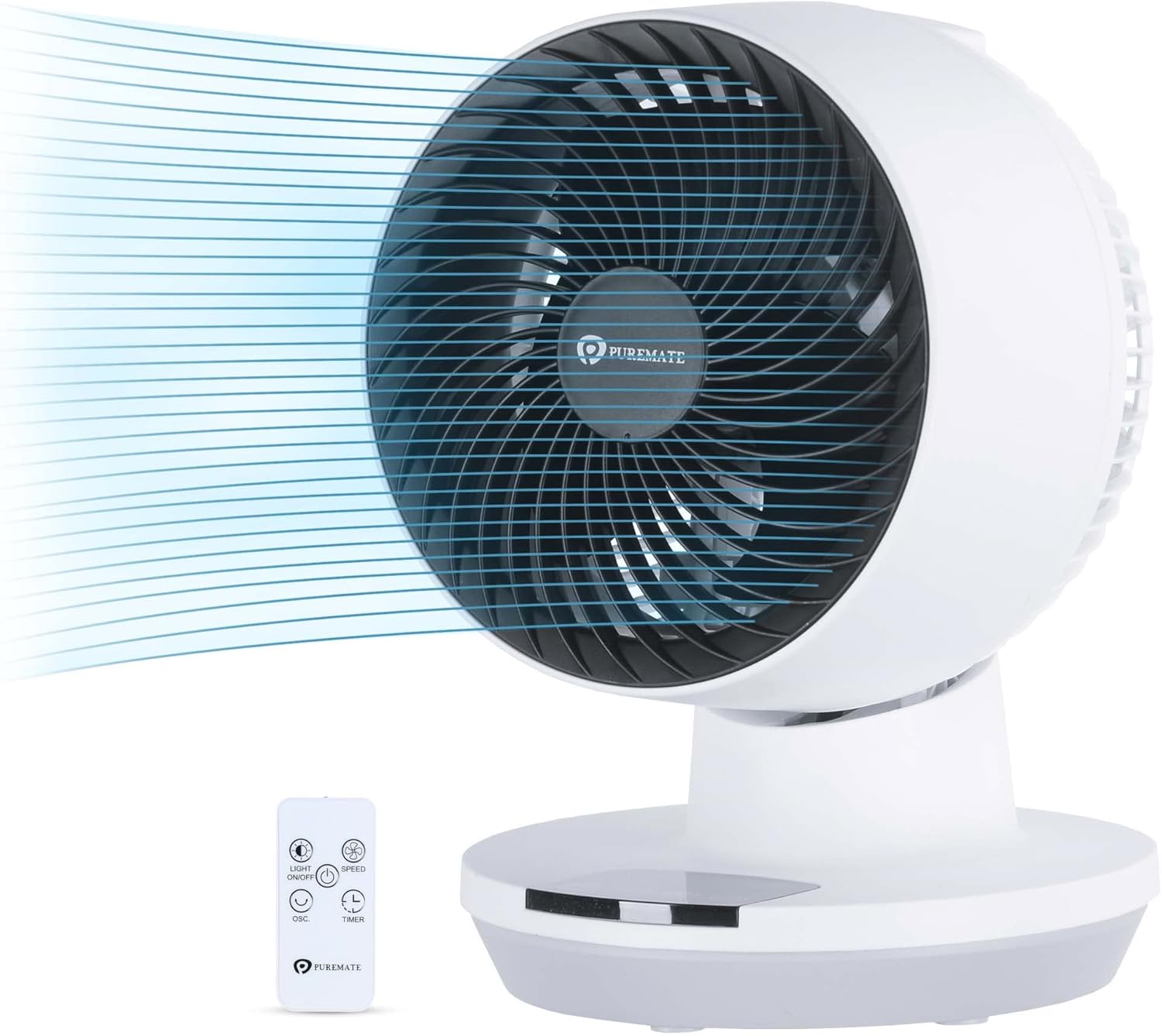 PureMate 8 Inch Air Circulator Fan with Oscillation and Timer Black