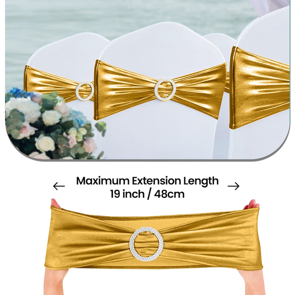 image 1 of 36cm x 13cm Synthetic Fabric Shiny Chair Band with Buckle - 1pc