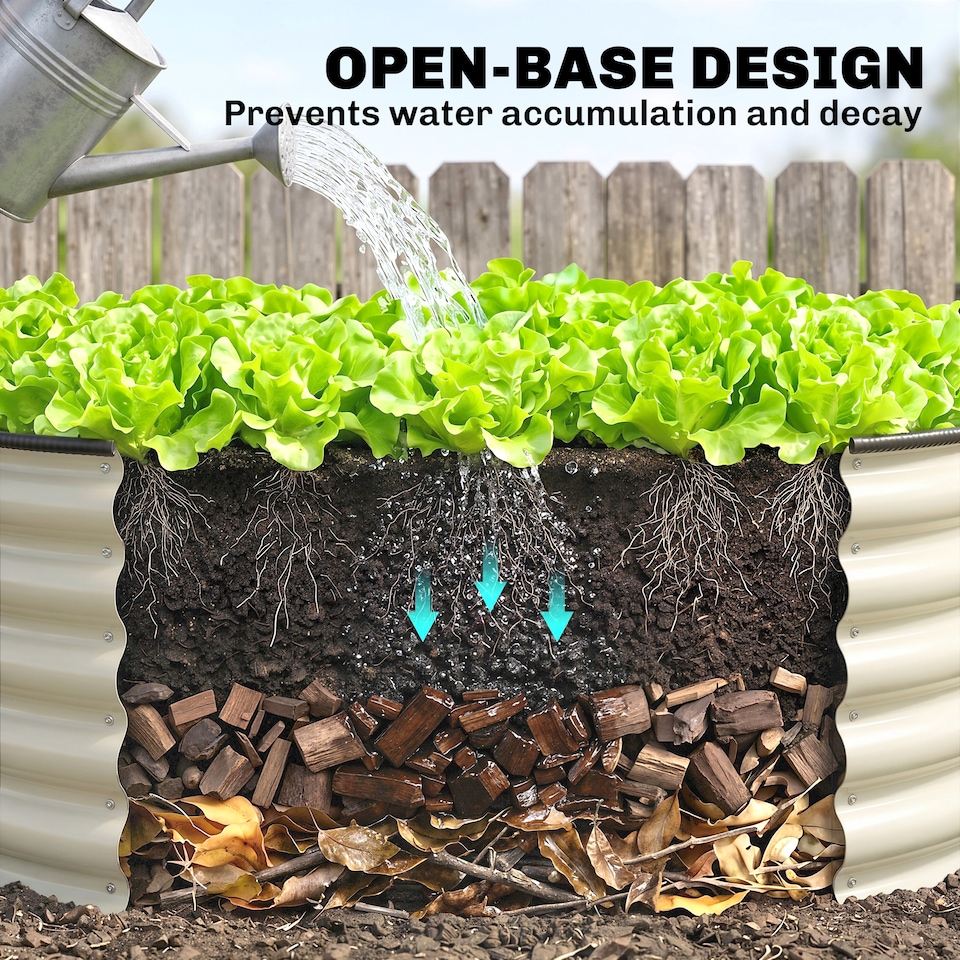 image 1 of Outsunny Galvanised Planter with Gloves, 120 x 120 x 43cm, Cream White | Cream | Cream