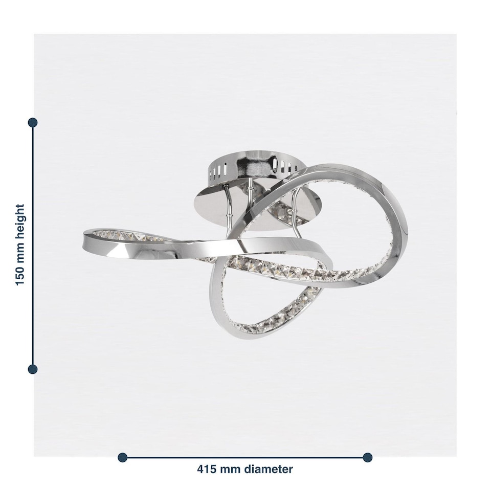 image 1 of Jewelled Chrome LED Loop Ceiling Light | Chrome | Clear | 1